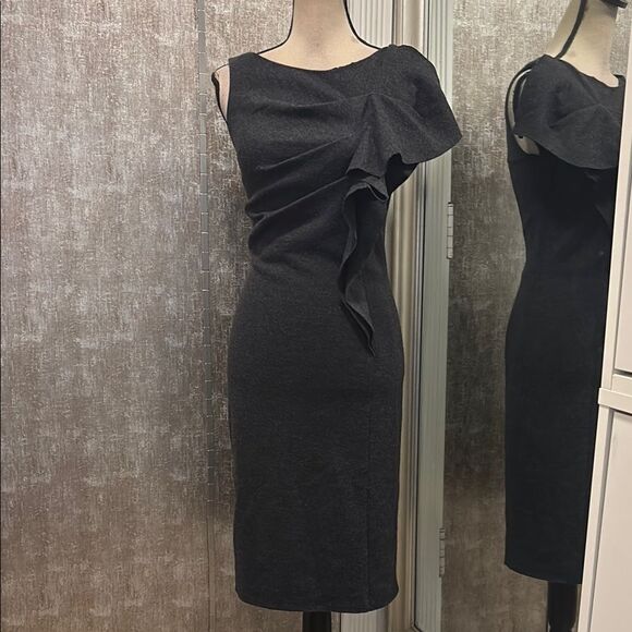 Max Mara 100% wool gray ruffle dress, S - Picture 1 of 11